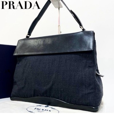 PRADA Canvas Leather  Handbag  Auth Black Women Italy 129915
