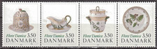 DENMARK:1990 SC#919a strip of 4 MNH Flora Danica porcelain, 200th anniv. AP4764