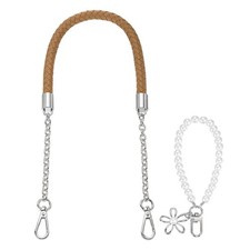62cm/24.4" PU Leather Braided Purse Straps Dark Khaki, Silver Buckle 
