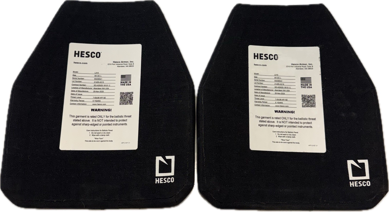 Hesco L210 Plate Set Of 2 November 2020 10x12 Shooters Cut SH-SC-L: 7.62x39 API