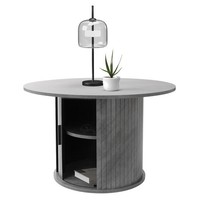 Runder Couchtisch Ø80 Cm Beton-Optik Wohnzimmertisch Mit Stauraum Und SchiebetüR