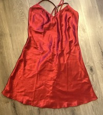 Women s Red Satin Full Slip, Size M Regular, Strappy Back Wireless