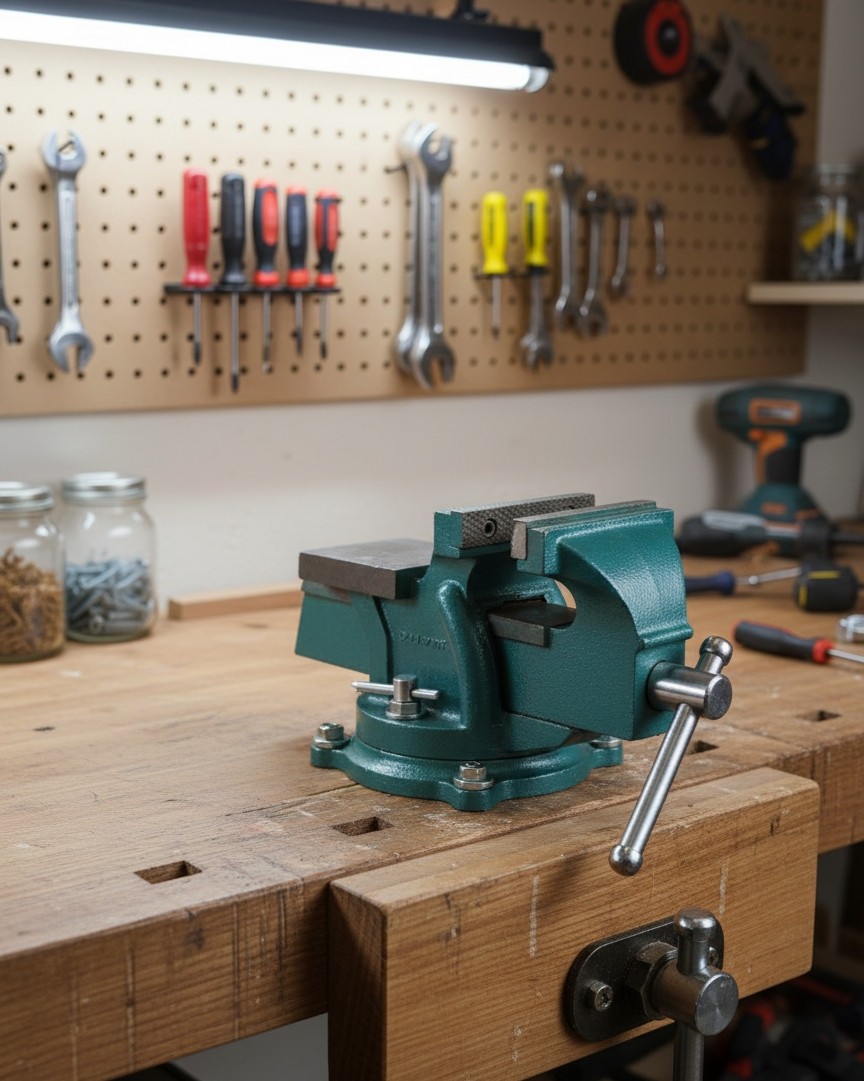 Étau d'atelier avec enclume 100mm pour équiper un établi de serrage robuste