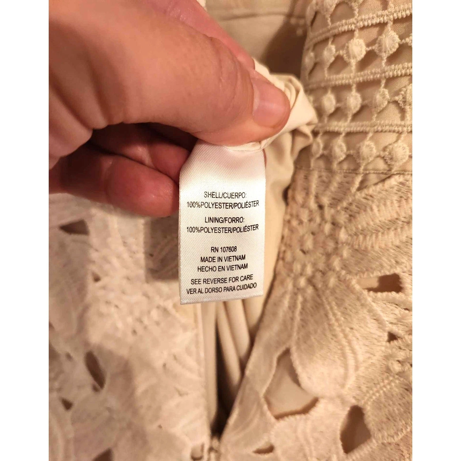 OFF WHITE Abito nuovo con etichette $188 Nicole Miller New York bianco sporco senza maniche pizzo occhielli taglia 4