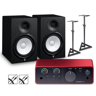 Focusrite Scarlett Solo Gen 4 with Yamaha HS Studio Monitors/Stands/Cables HS8