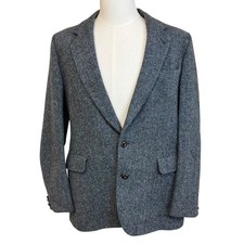 Vintage HARRIS TWEED Herringbone Wool Blazer Jacket Coat Sz 42 L Academia Preppy