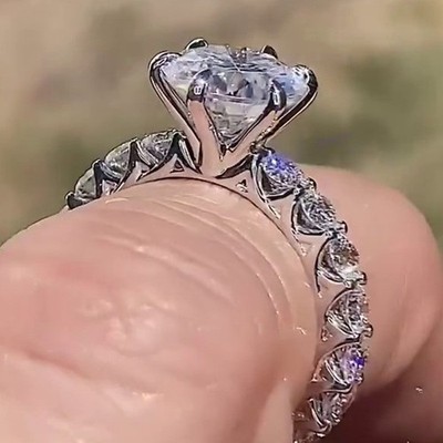 3.65CTW Round Cut Moissanite Forever Love Engagement Ring 14k White Gold Plated