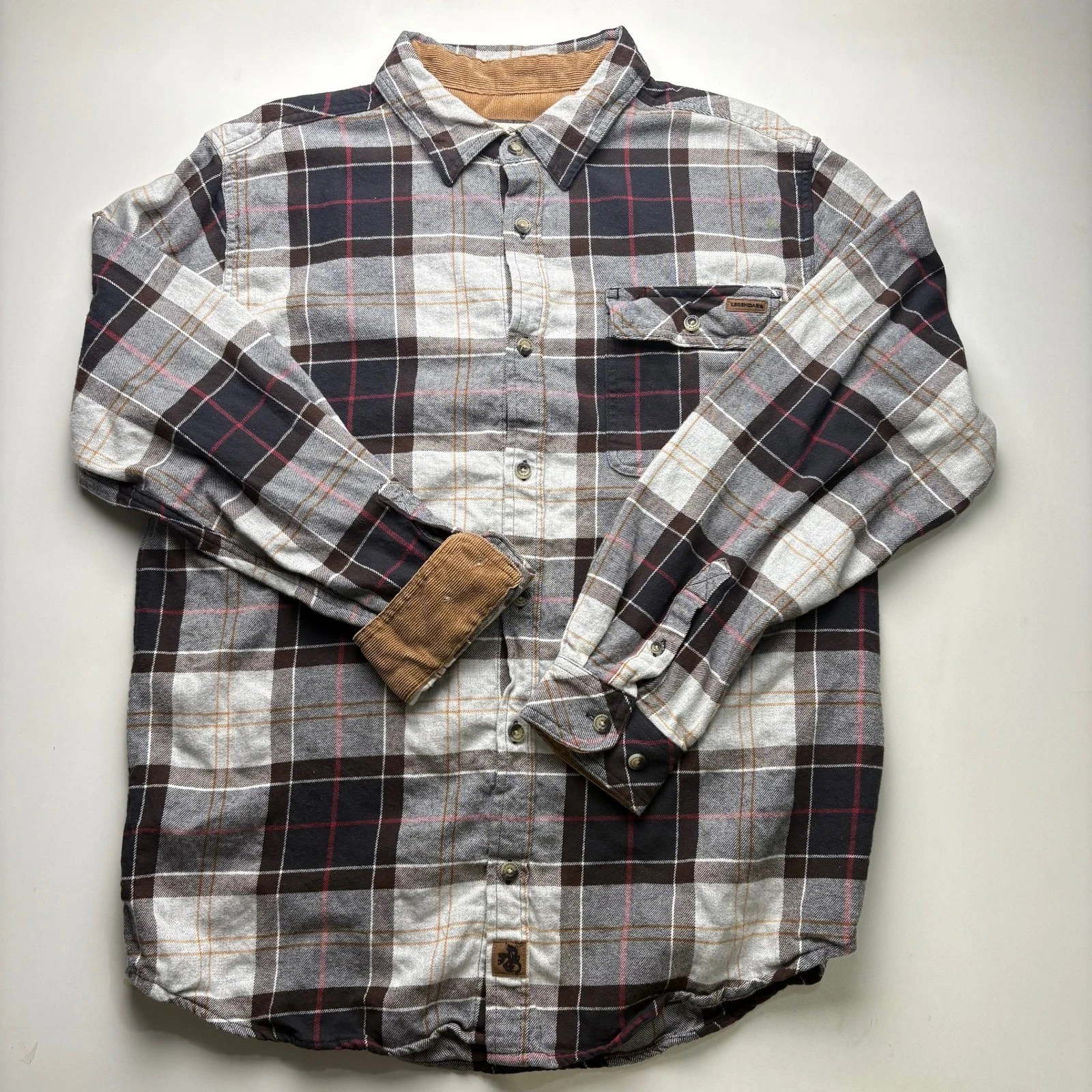 Legendary Whitetails Mens L Flannel Shirt Large Plaid Corduroy Collar Button Up