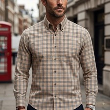 Vintage Burberry London Button Down Shirt Mens S Tan Nova Check LS Made in USA