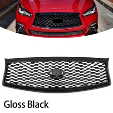 For 2014 2015 2016 2017 Infiniti Q50 Sedan Gloss Black Front Mesh Bumper Grille