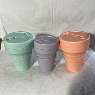 Three Stojo 16oz And 12oz Collapsible Travel Cups,Excellent Used(READ)See Pics