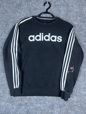 Vintage Adidas Sweatshirt Adult Size Large Black White 2 Striped Cotton Blend