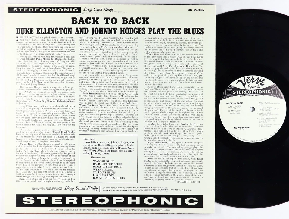 Duke Ellington & Johnny Hodges - Back To Back LP - Verve 180g Reissue VG++ - Image 2 of 2