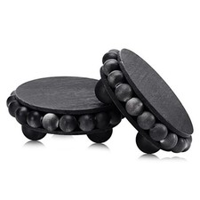 2 Pcs Wooden Risers for Displays Round Wood Riser Distressed 3.94 Inch Black