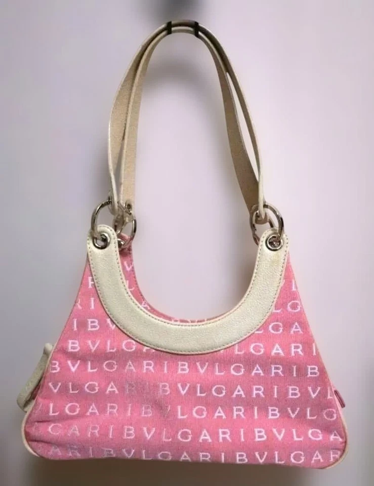 Bvlgari Bolso de Hombro Bolso de Mano Lona Cuero Rosa Para Mujer de Japón Foto 2 de 4