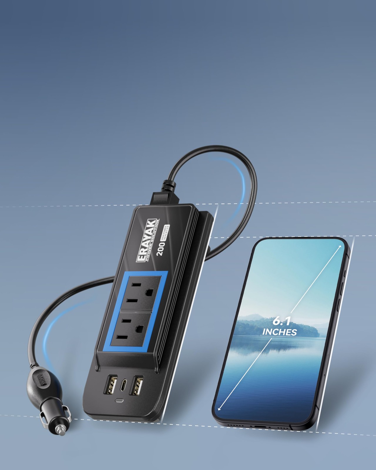 200W Car Power Inverter, 12V to 110V Cigarette Lighter Adapter to Wall Plug, ...