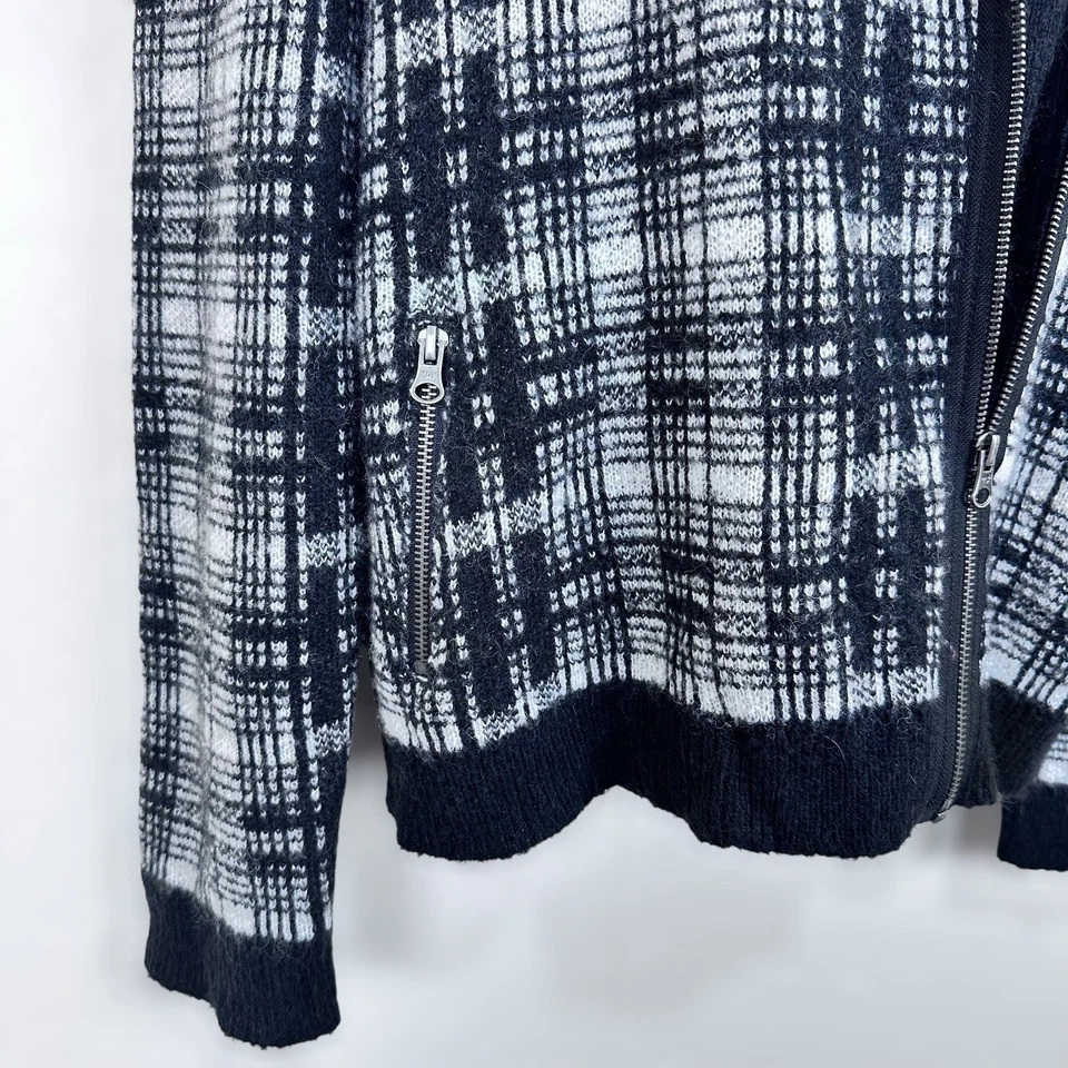 Knit Sweater Womens XL Asymmetrical Zip Plaid Timeless Classic Quiet Luxury Indi - Image 3 of 4