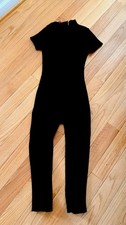 Fashion Nova Jumpsuit Womens Large Black Short Sleeve Stretch Bodysuit Zip Up