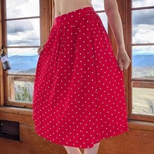 Vintage red polka dot a line elastic waist midi skirt size Medium