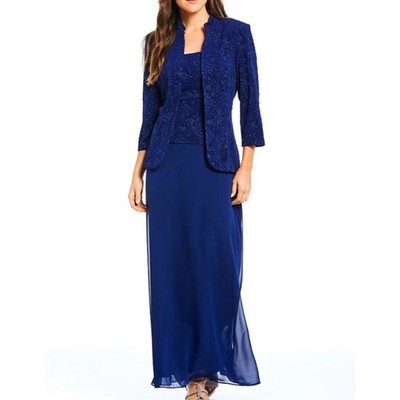 NWT Alex Evenings 10 Petite Blue Embellished Dress & Jacket Set Formal Occasion
