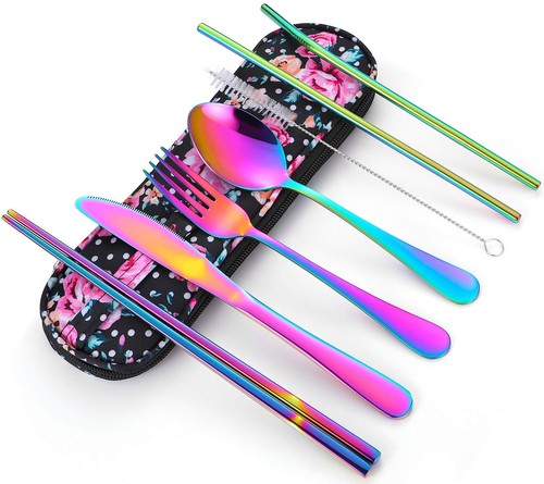 Travel Utensils,Reusable Silverware Set To Go Portable Cutlery Set with a Wat... - Picture 1 of 7