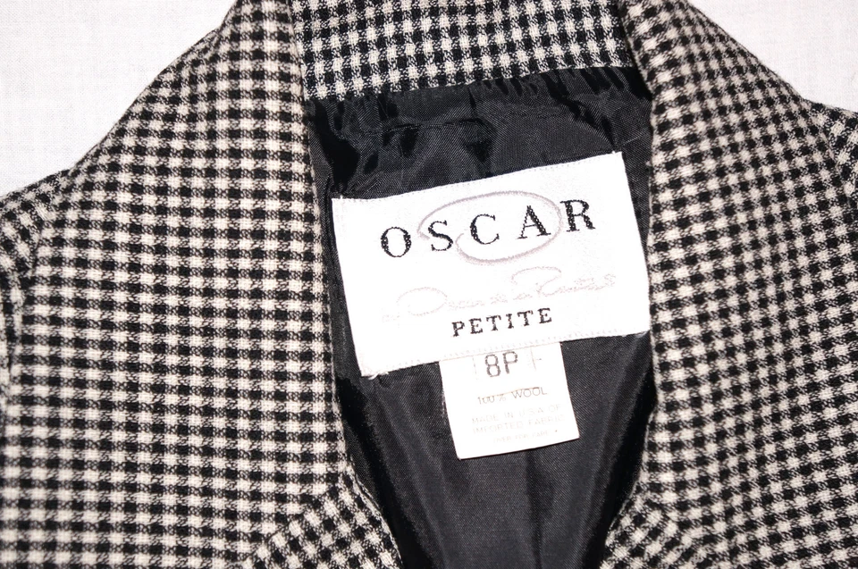 Oscar by Oscar de la Renta Check Blk Wt Gingham Pant Suit Wool Size 8P PETITE  - Image 2 of 4