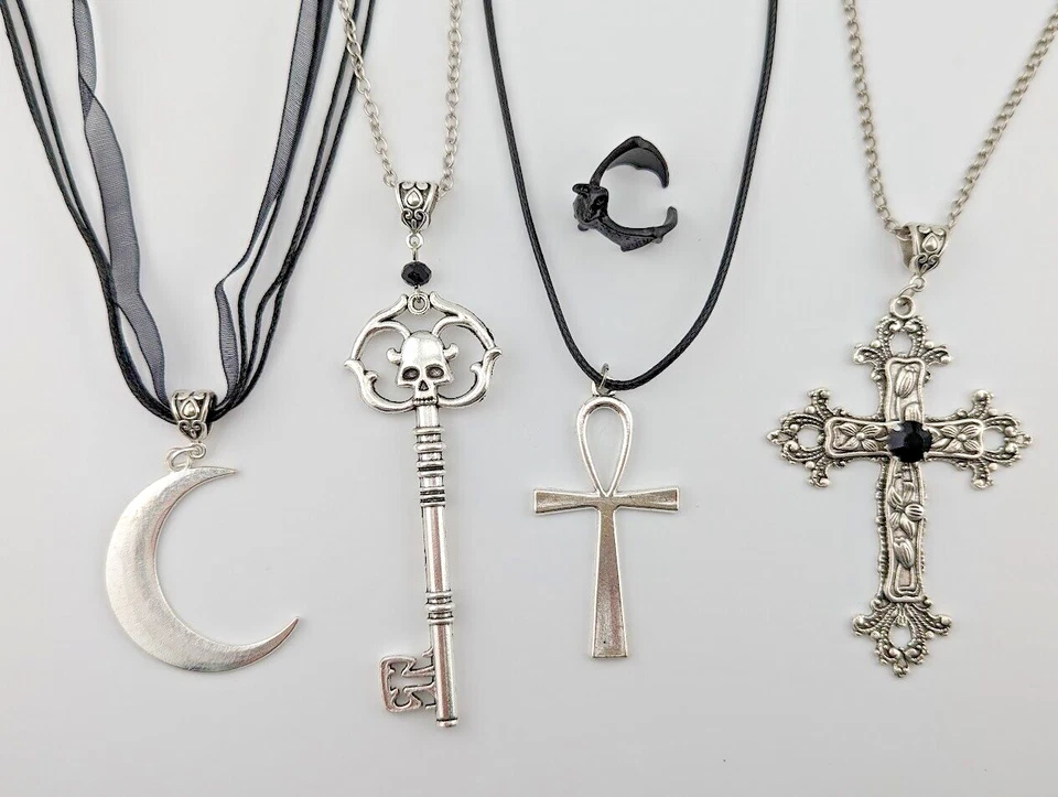 BABY-BAT STARTER SET Gothic Essentials Necklace Ring Lot cross ankh moon 6W - Image 3 of 4