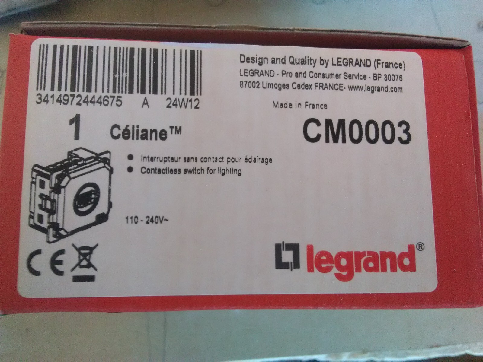 Commande d'éclairage sans contact interrupteur infrarouge encastrable 200W LED Mosaic CM0003