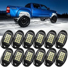 Pure White Rock Lights, 12 Pods Waterproof Truck LED Underbody Glow Lights Kits