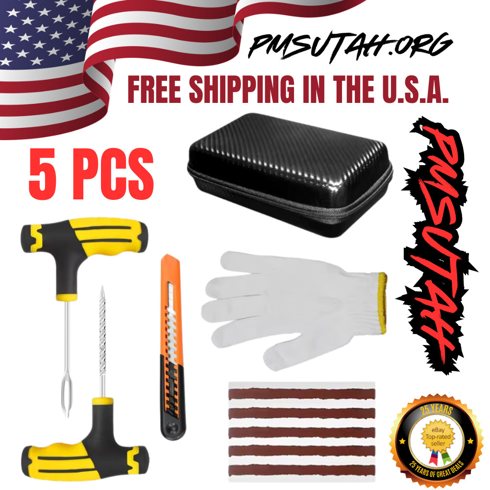 5Pc Car Truck SUV Road Side Emergency Tire Puncture Repair Plug Case Kit Box Set