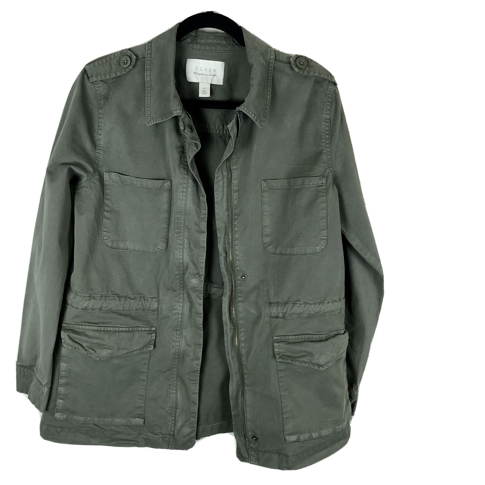 Hinge Olive Green Canvas Utility Jacket Anorak Womens M Unlined