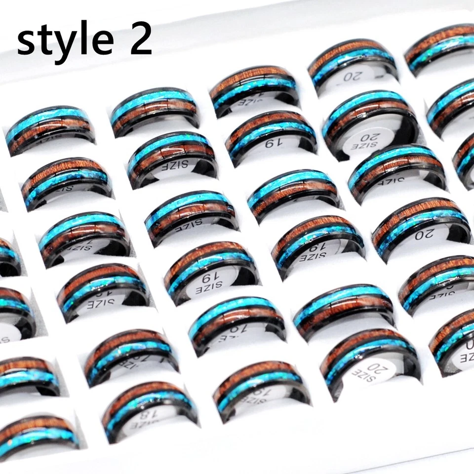 Lotes a granel 30 anillos de banda con patrón de madera para hombres moda acero inoxidable dijes joyería Foto 3 de 4