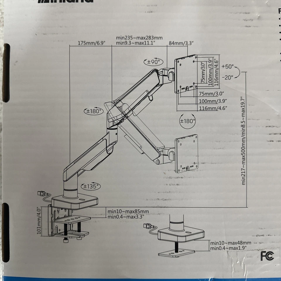 Inland Single Screen Desk-Mounted Gas Spring Monitor Arm for 17 - 49" Monitor - Image 2 of 4