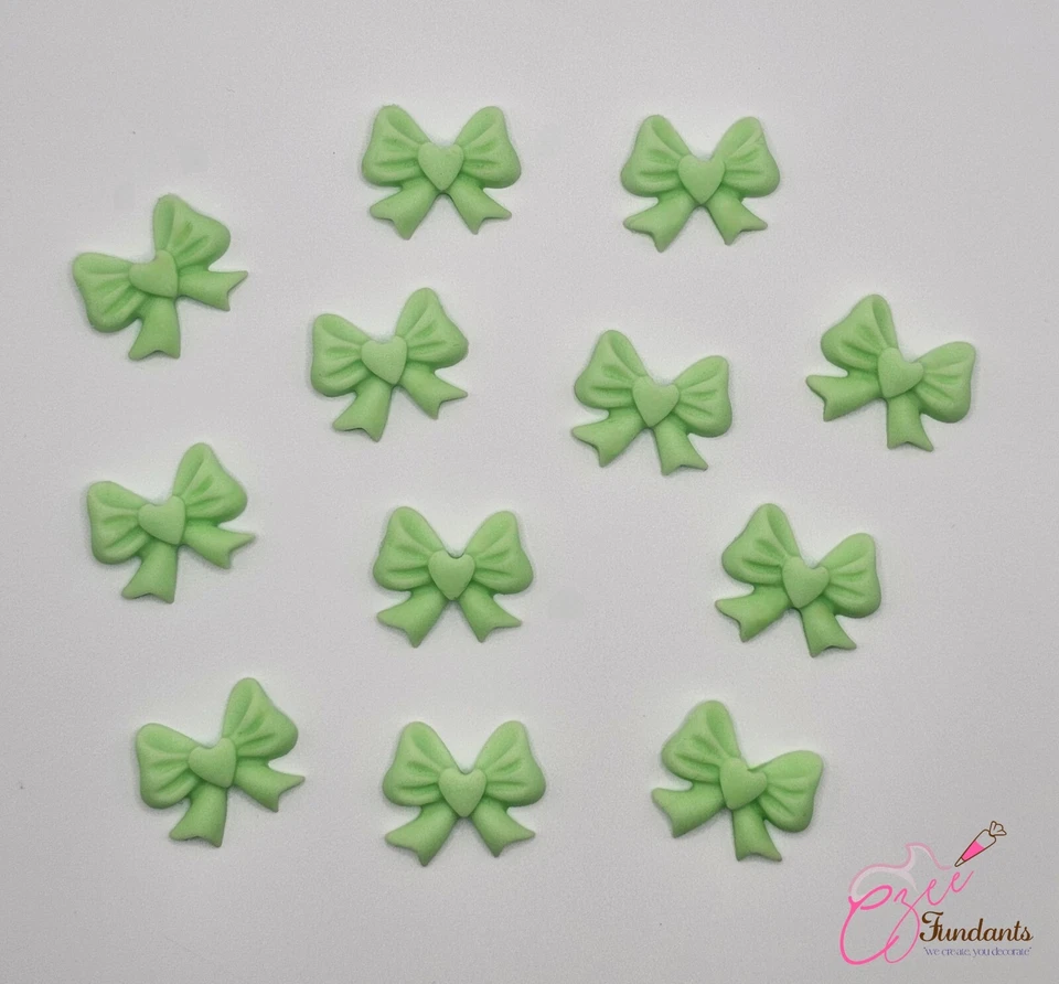 HANDMADE 12 Edible Sugar Icing Bows Cupcake Toppers Cake Decorations Baby Shower Birthday
