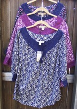 NINE WEST VINTAGE AMERICA CASUAL COTTON PEASANT FLORAL MULTI ¾ SLEEVE BLOUSE S M