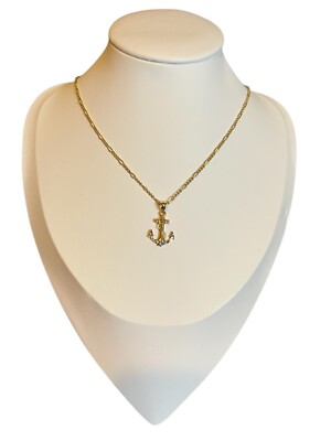 New Real 18k Saudi Gold Figaro Necklace With Anchor Pendant