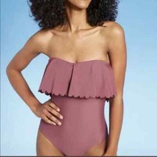 Kona Sol Women's Scalloped Flounce Medium Coverage One Piece Swimsuit Mulberry