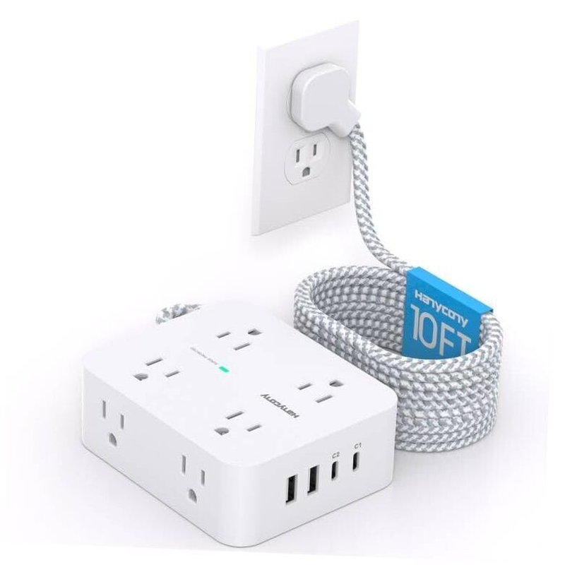 Extension Cord with Multiple Outlets, Flat Plug Power Strip Surge 10 Ft-image