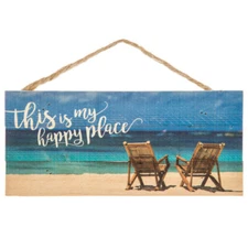 The BEACH Is My Happy Place, Wood Hanging Wall Decor - 10" x 4-1/2"