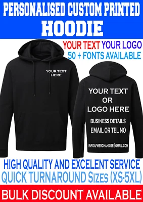 Personalised Custom Printed Hoodie stag hen your text logo unisex workwear top