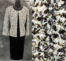 BEAUTIFUL St John couture jacket knit black white fringe embellished blazer 12