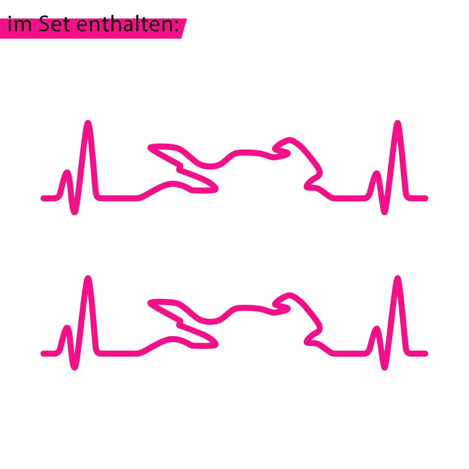 2er Set Bike Aufkleber Herzschlag Neon Pink 12x3cm Motorrad Auto Helm K158 - Bild 2 von 4
