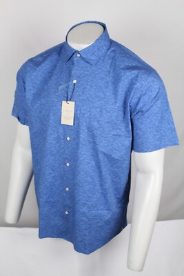 Peter Millar Men's Button Shirt Sea Swell Waves Short Sleeve Untucked Blue