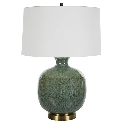 Fat Round Crackled Ceramic Aged Green Table Lamp 26 in Bronze Mottled Elegant - Picture 4 of 7