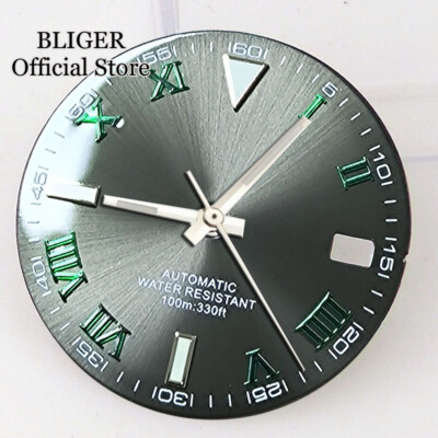 #ad 29MM Grey Dial Green Gold Roman Numerals Fit NH35 NH35A Movement Men Watch Part $11.90