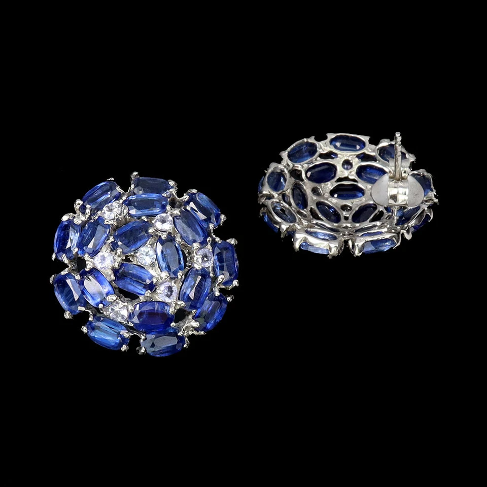 925 Sterling Silver Earrings Oval Kyanite Tanzanite Natural Gemstone Jewelry - Image 3 of 4