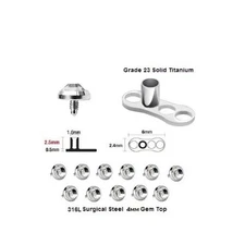 Dermal Anchor 50pcs Sold Titanium Base and 4MM Clear CZ Top