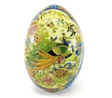 VTG Hand Painted Chinese Oriental Porcelain Egg Pheasant Birds Gold Accents