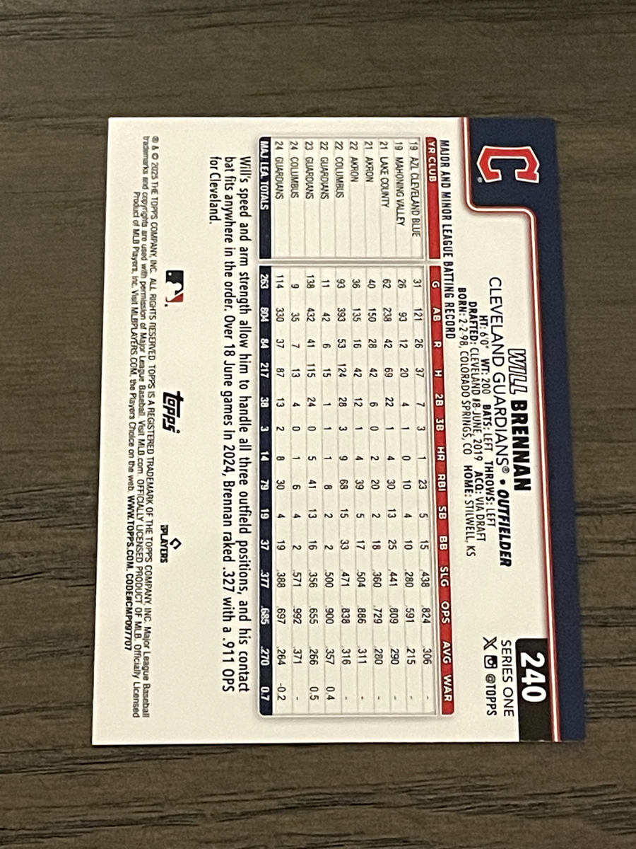 2025 Topps Team Border Variation Will Brennan #240 Cleveland