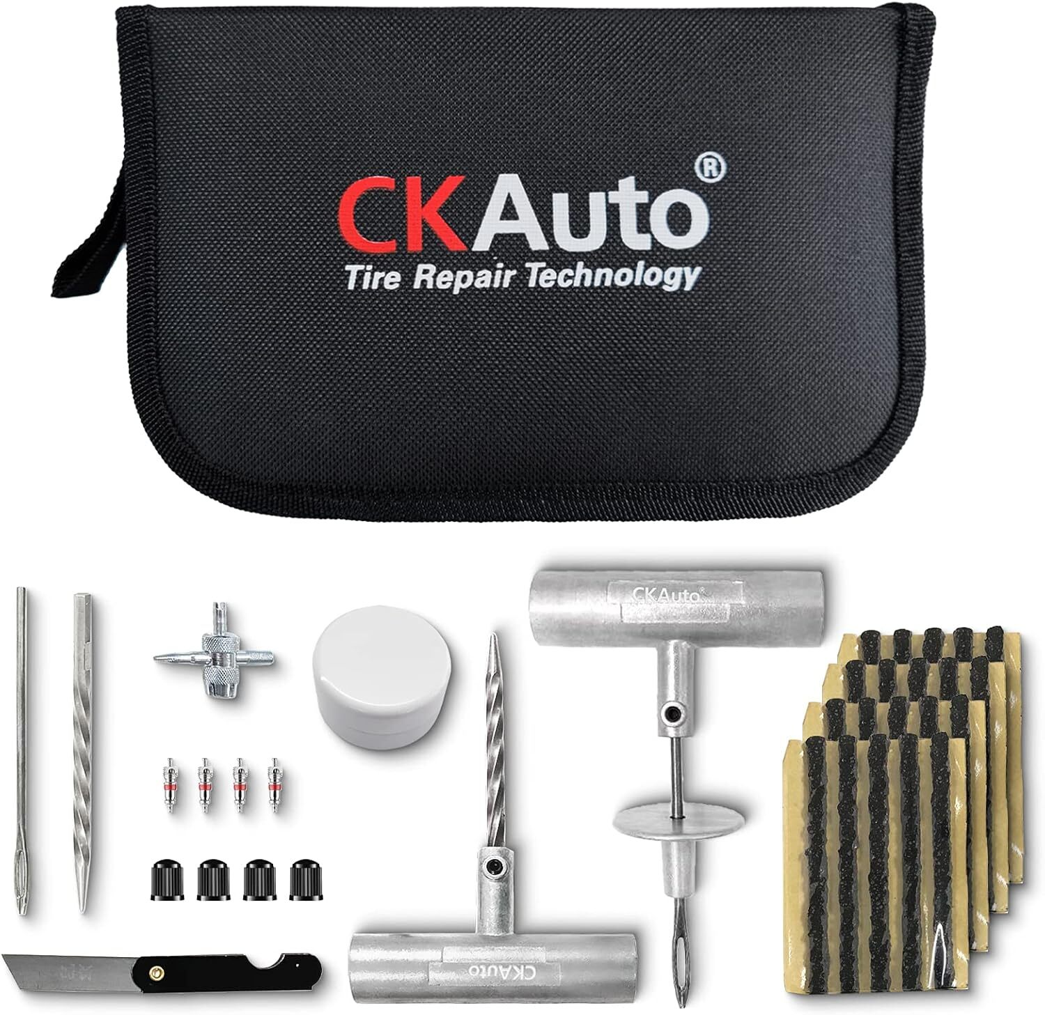 CKAuto Universal Tire Repair Kit, Heavy Duty Car Emergency Tool Kit 36 PCS
